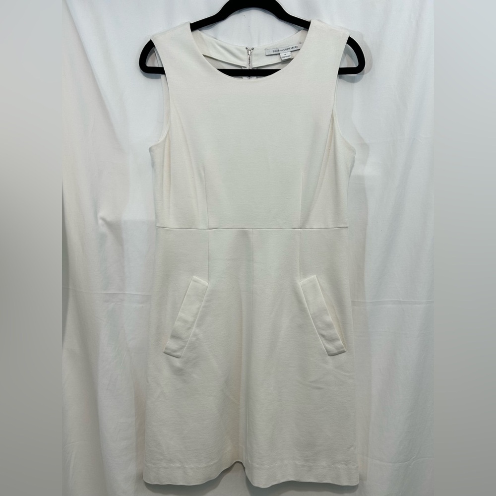 Diane von Furstenberg Carpreena Mini A-Line, White Dress with Pockets, Size 10 - Picture 3 of 10